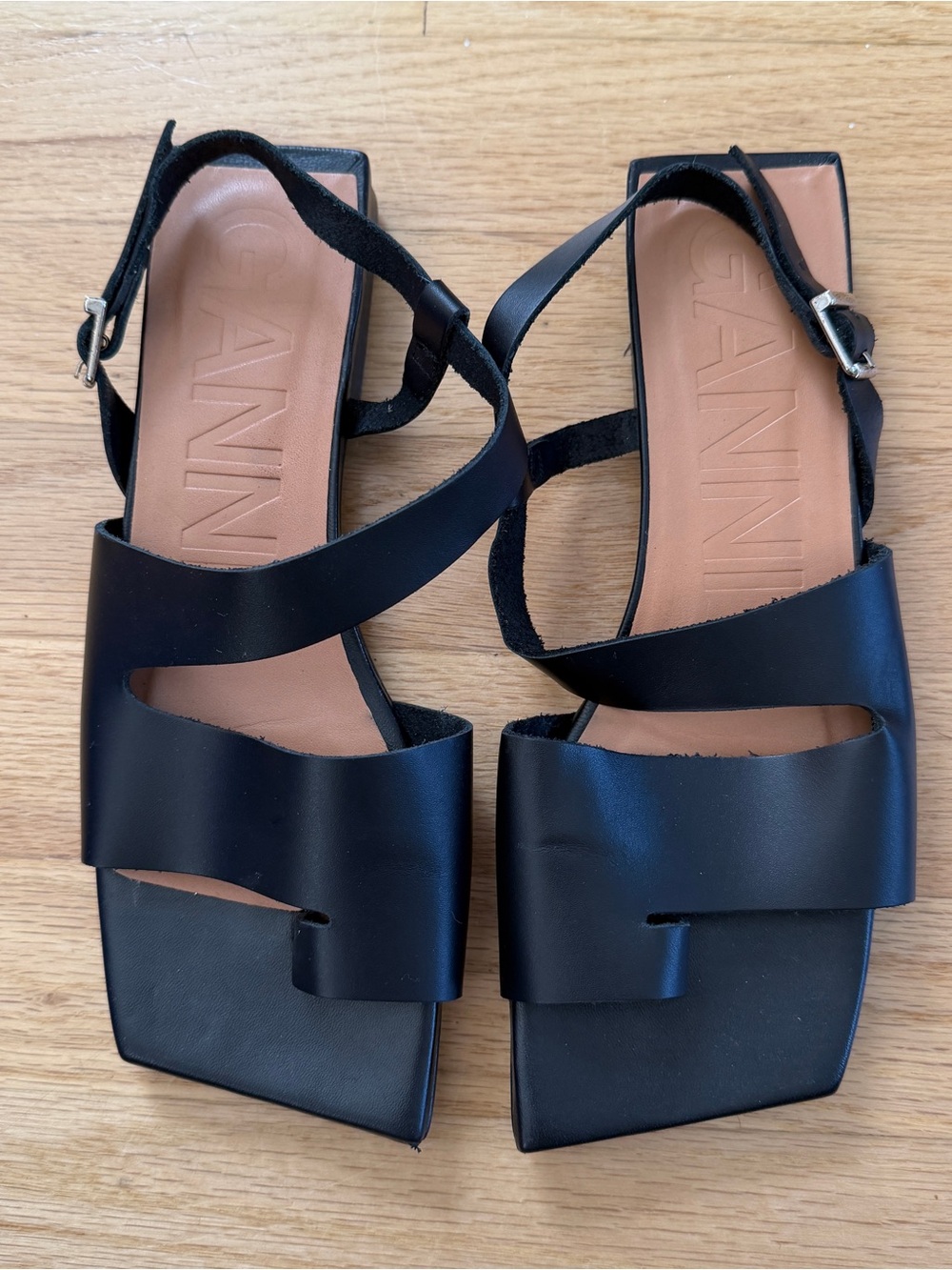 Ganni Square Toe Black Leather Sandals - Women’s 37 (US 7)